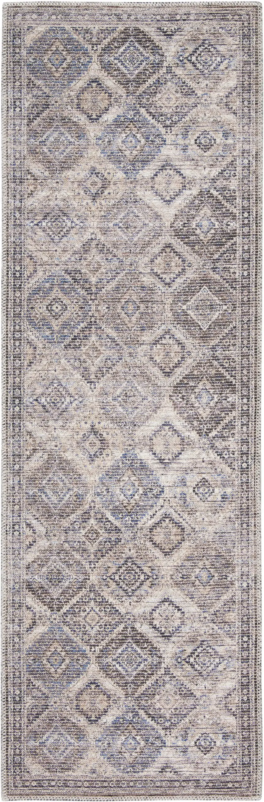 2' X 6' Ivory Latte Oriental Power Loom Distressed Washable Runner Rug Photo 4