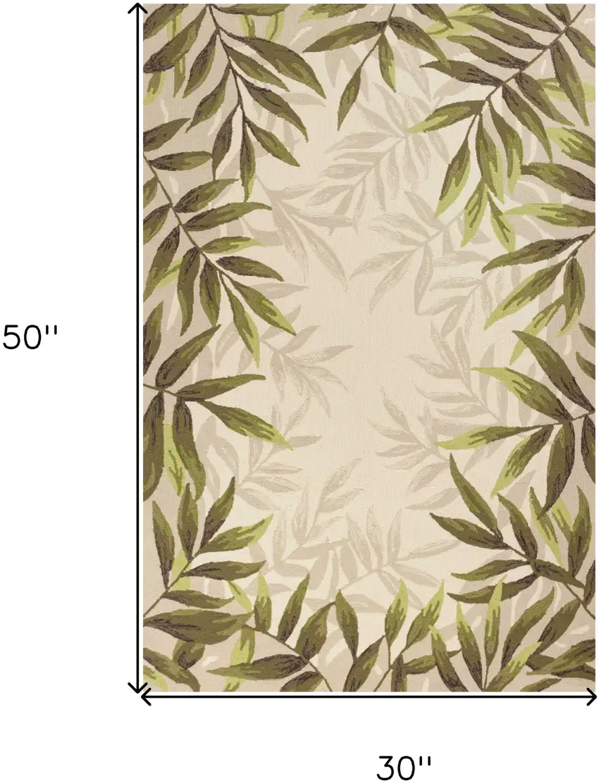 Ivory Leaves Bordered Wool Area Rug Photo 3