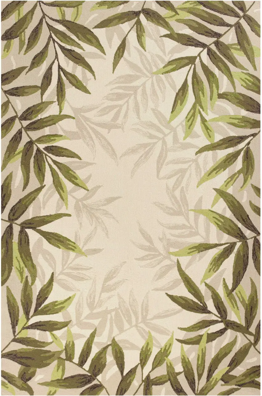 Ivory Leaves Bordered Wool Area Rug Photo 2