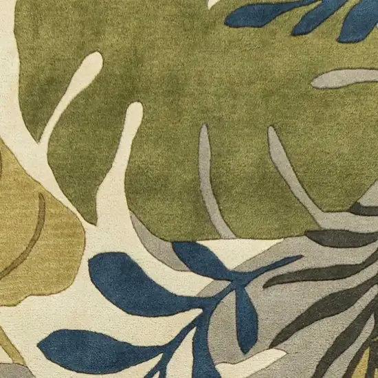 Ivory Green And Blue Wool Botanical Leaves Hand Tufted Area Rug Photo 9