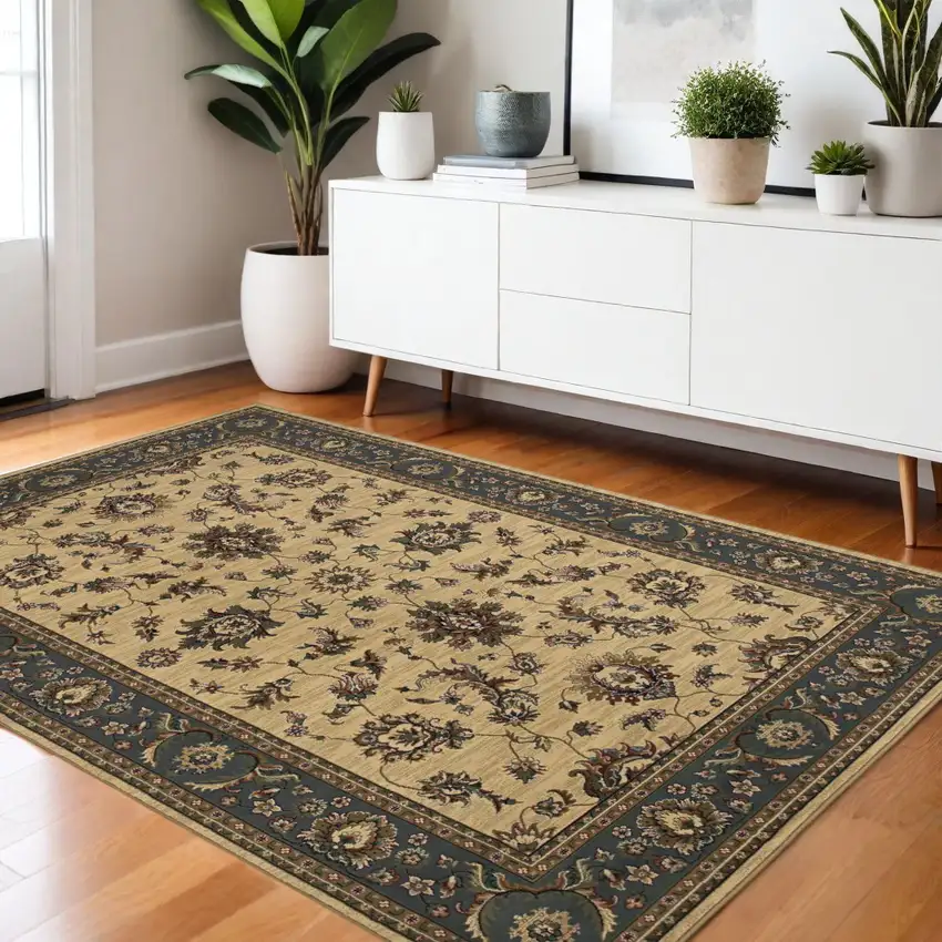 Ivory Light Blue And Brown Oriental Area Rug Photo 1