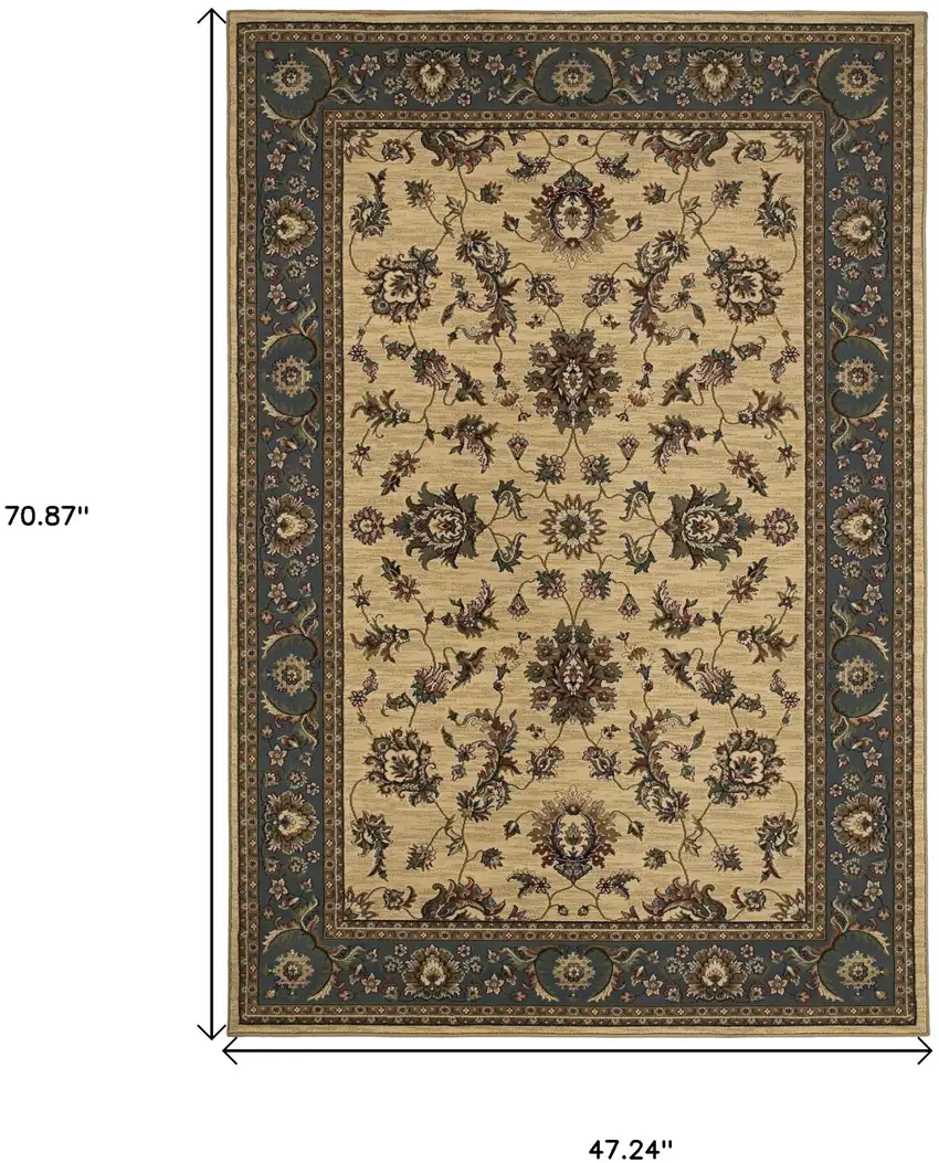 Ivory Light Blue And Brown Oriental Area Rug Photo 3