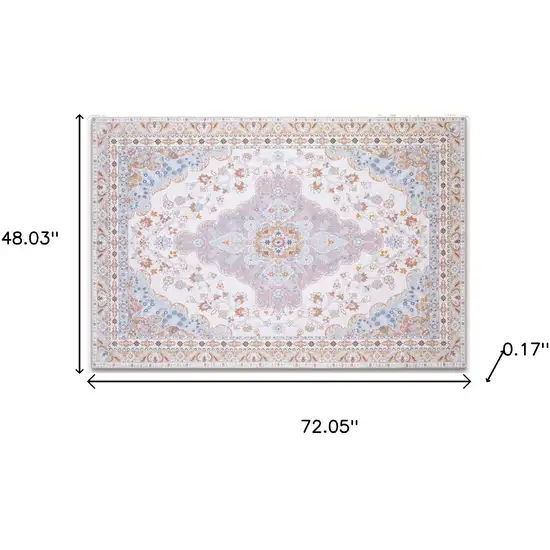 Ivory Light Blue And Peach Medallion Distressed Washable Area Rug Photo 8