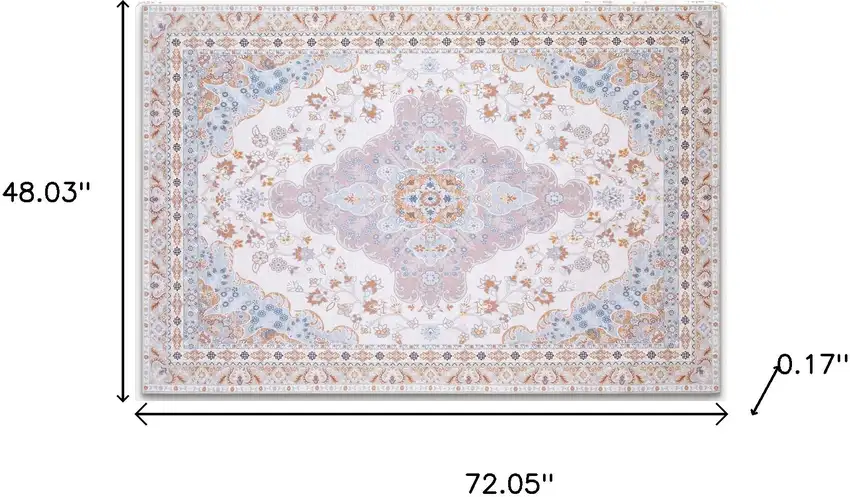 Ivory Light Blue And Peach Medallion Distressed Washable Area Rug Photo 8
