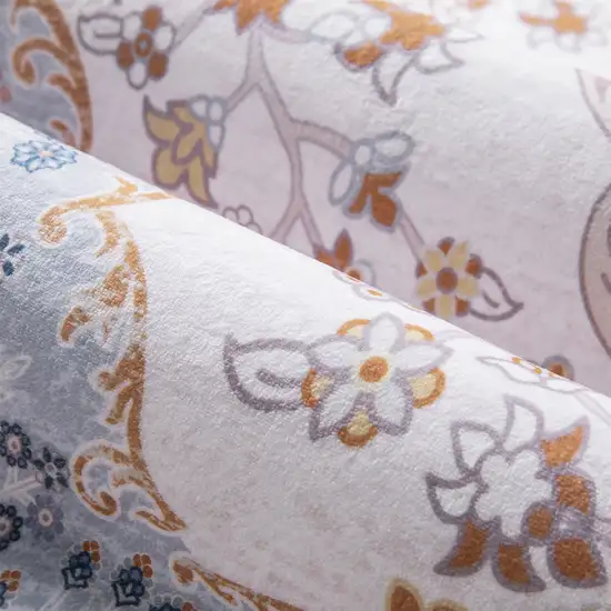 Ivory Light Blue And Peach Medallion Distressed Washable Area Rug Photo 7