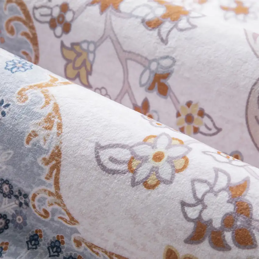 Ivory Light Blue And Peach Medallion Distressed Washable Area Rug Photo 7