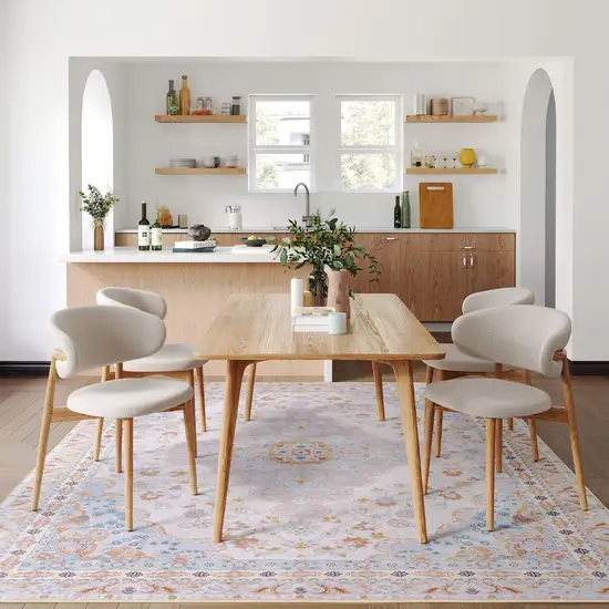 Ivory Light Blue And Peach Medallion Distressed Washable Area Rug Photo 5