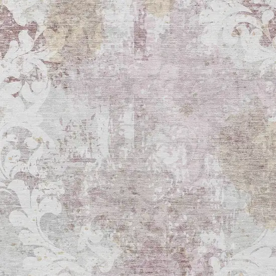 Ivory Light Purple And Gray Damask Washable Indoor Outdoor Area Rug Photo 5