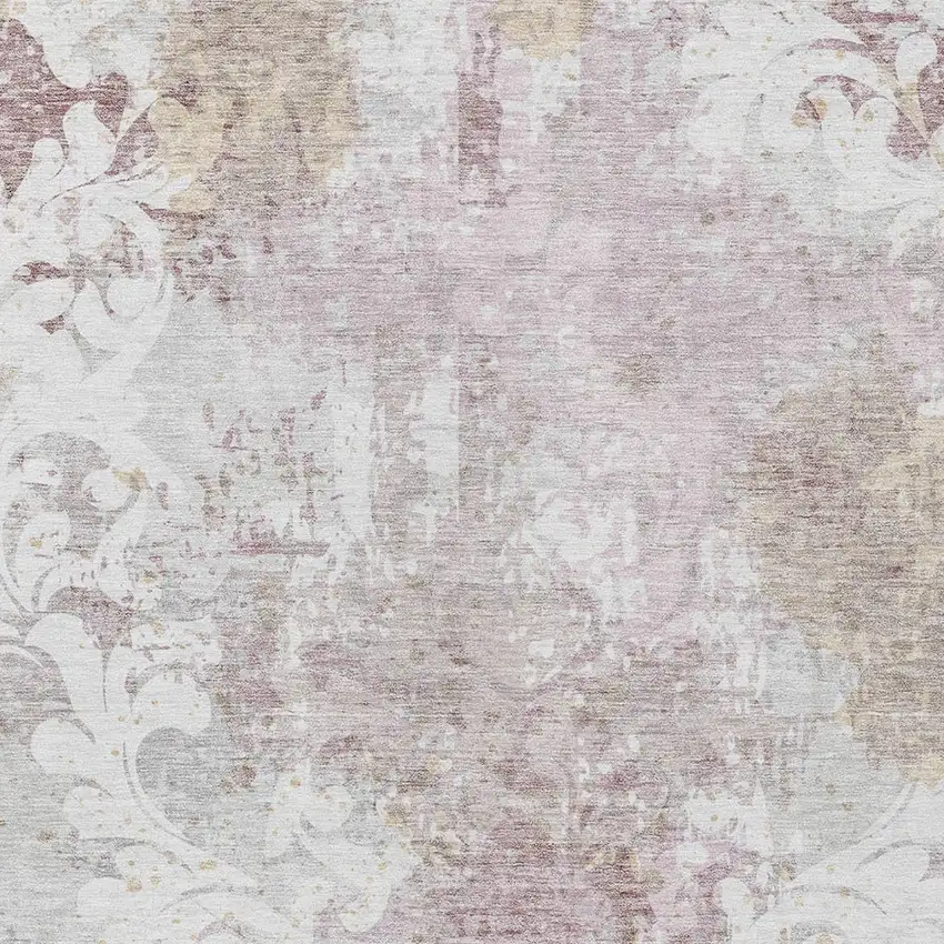 Ivory Light Purple And Gray Damask Washable Indoor Outdoor Area Rug Photo 5