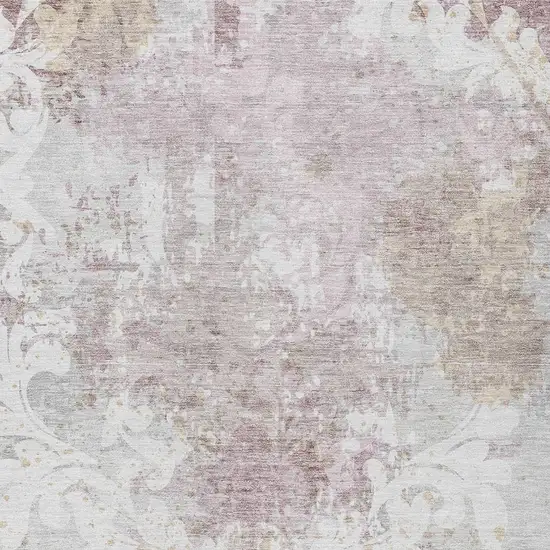 Ivory Light Purple And Gray Damask Washable Indoor Outdoor Area Rug Photo 5