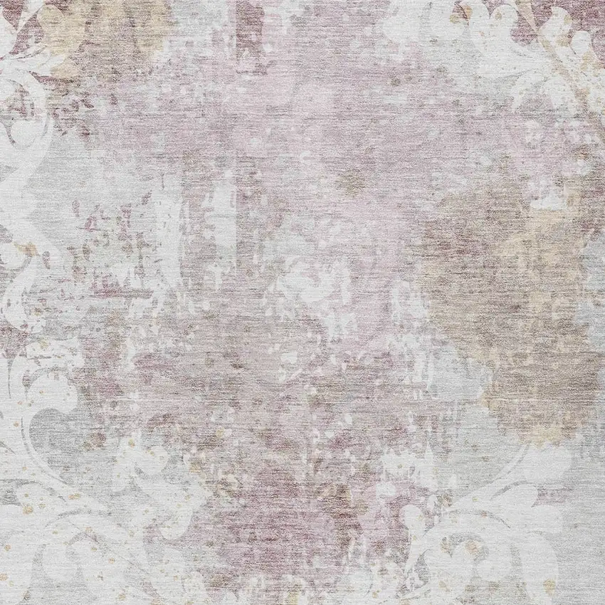 Ivory Light Purple And Gray Damask Washable Indoor Outdoor Area Rug Photo 5