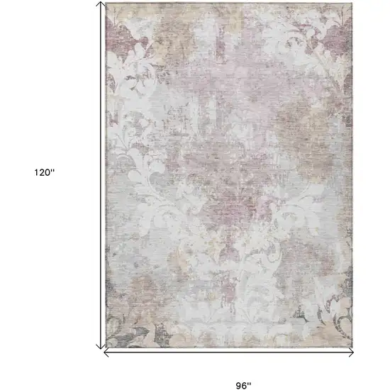 Ivory Light Purple And Gray Damask Washable Indoor Outdoor Area Rug Photo 3