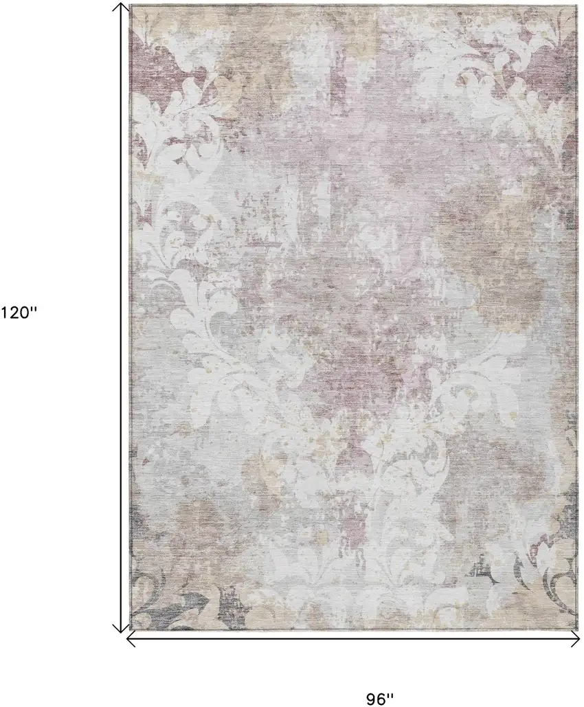 Ivory Light Purple And Gray Damask Washable Indoor Outdoor Area Rug Photo 3