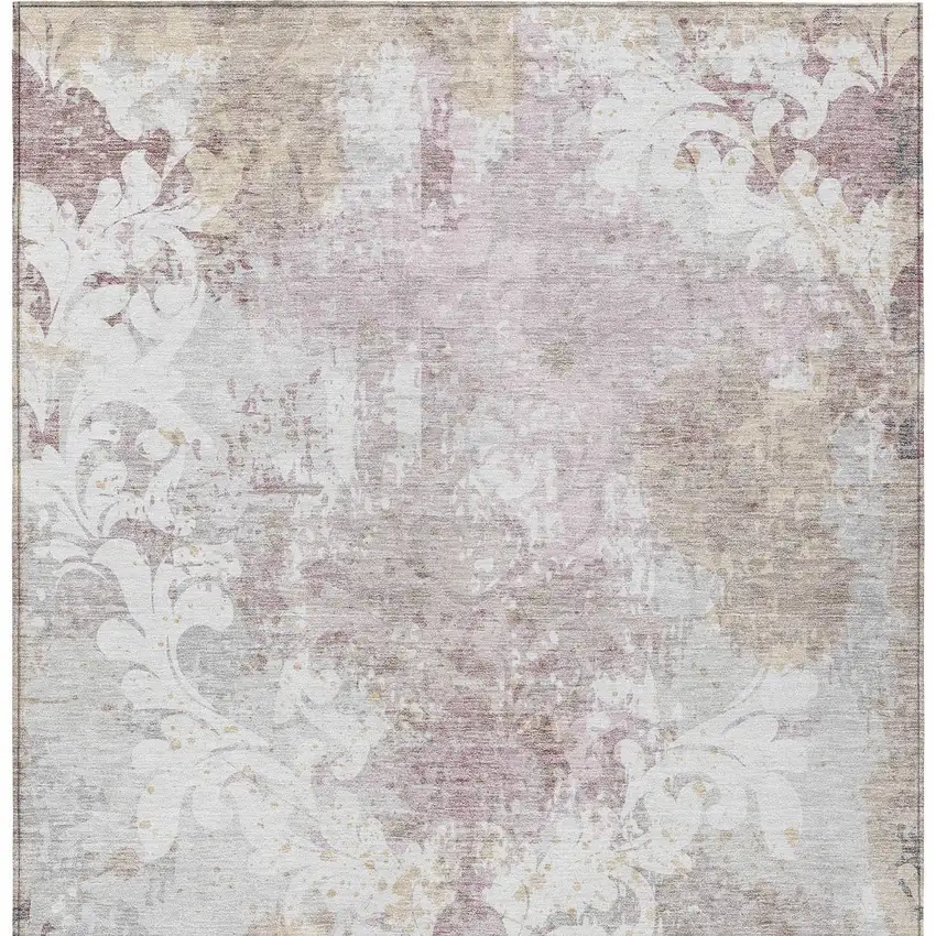 Ivory Light Purple And Gray Damask Washable Indoor Outdoor Area Rug Photo 6