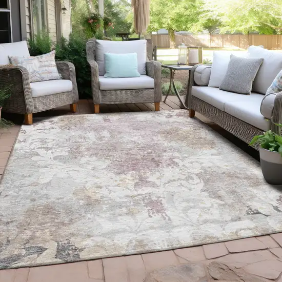 Ivory Light Purple And Gray Damask Washable Indoor Outdoor Area Rug Photo 7