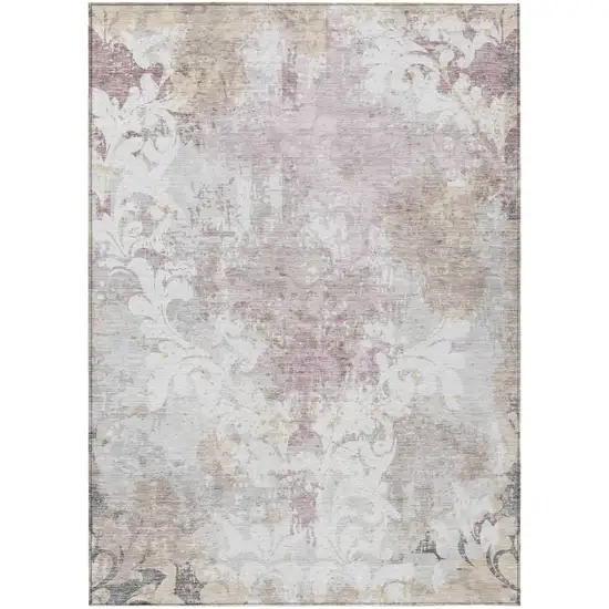 Ivory Light Purple And Gray Damask Washable Indoor Outdoor Area Rug Photo 2