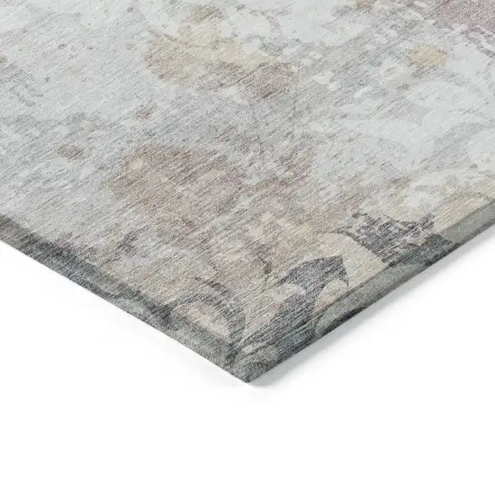 Ivory Light Purple And Gray Damask Washable Indoor Outdoor Area Rug Photo 4