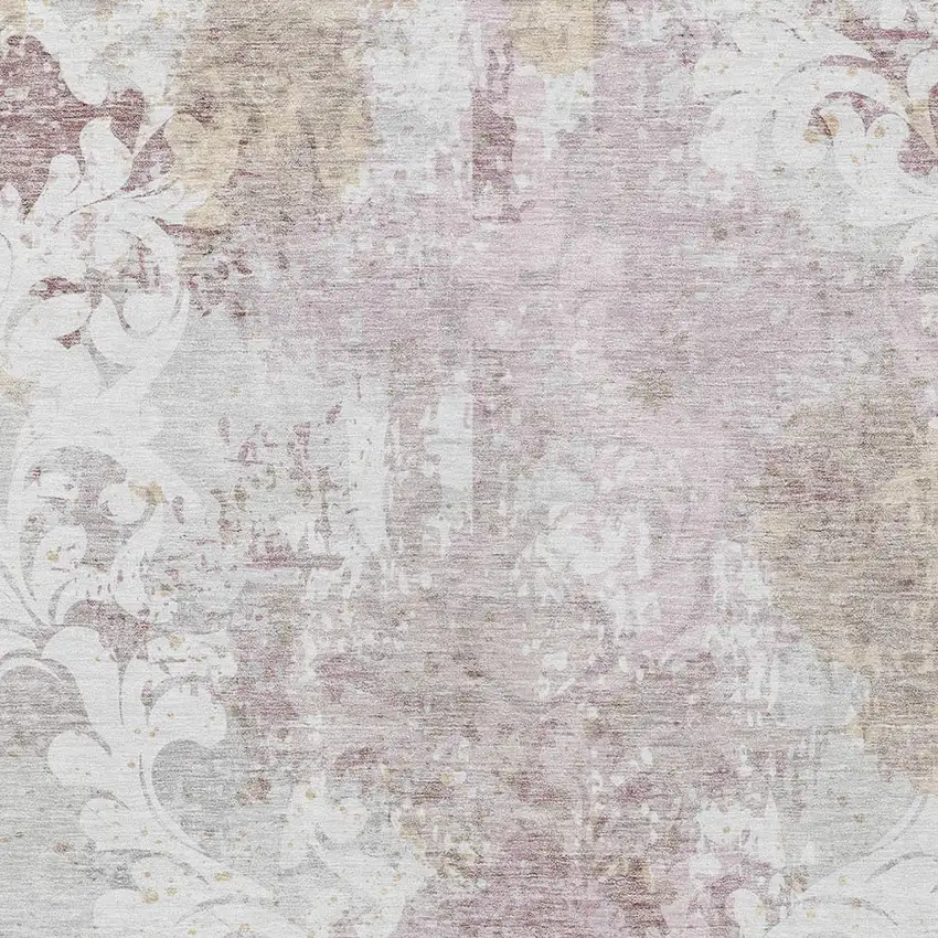 Ivory Light Purple And Gray Damask Washable Indoor Outdoor Area Rug Photo 5