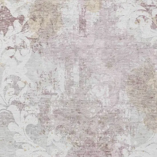 Ivory Light Purple And Gray Damask Washable Indoor Outdoor Area Rug Photo 5