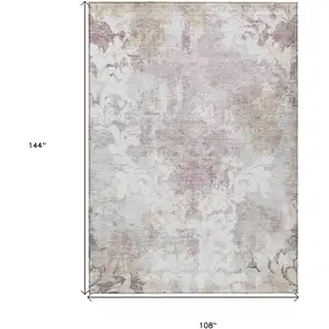 Photo of Ivory Light Purple And Gray Damask Washable Indoor Outdoor Area Rug