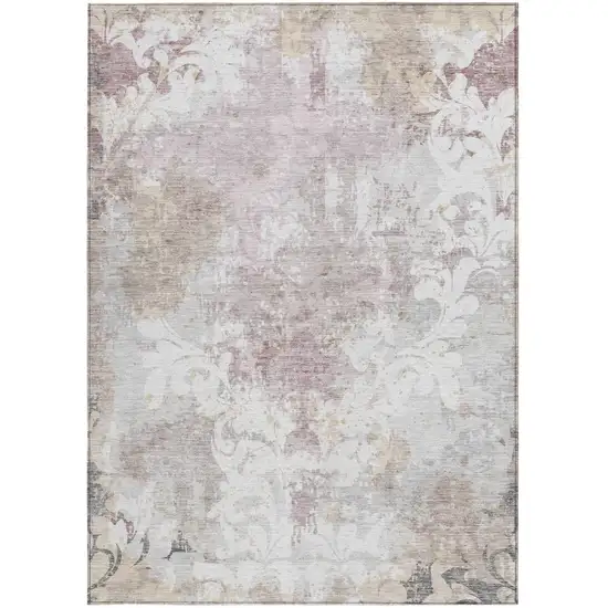 Ivory Light Purple And Gray Damask Washable Indoor Outdoor Area Rug Photo 4