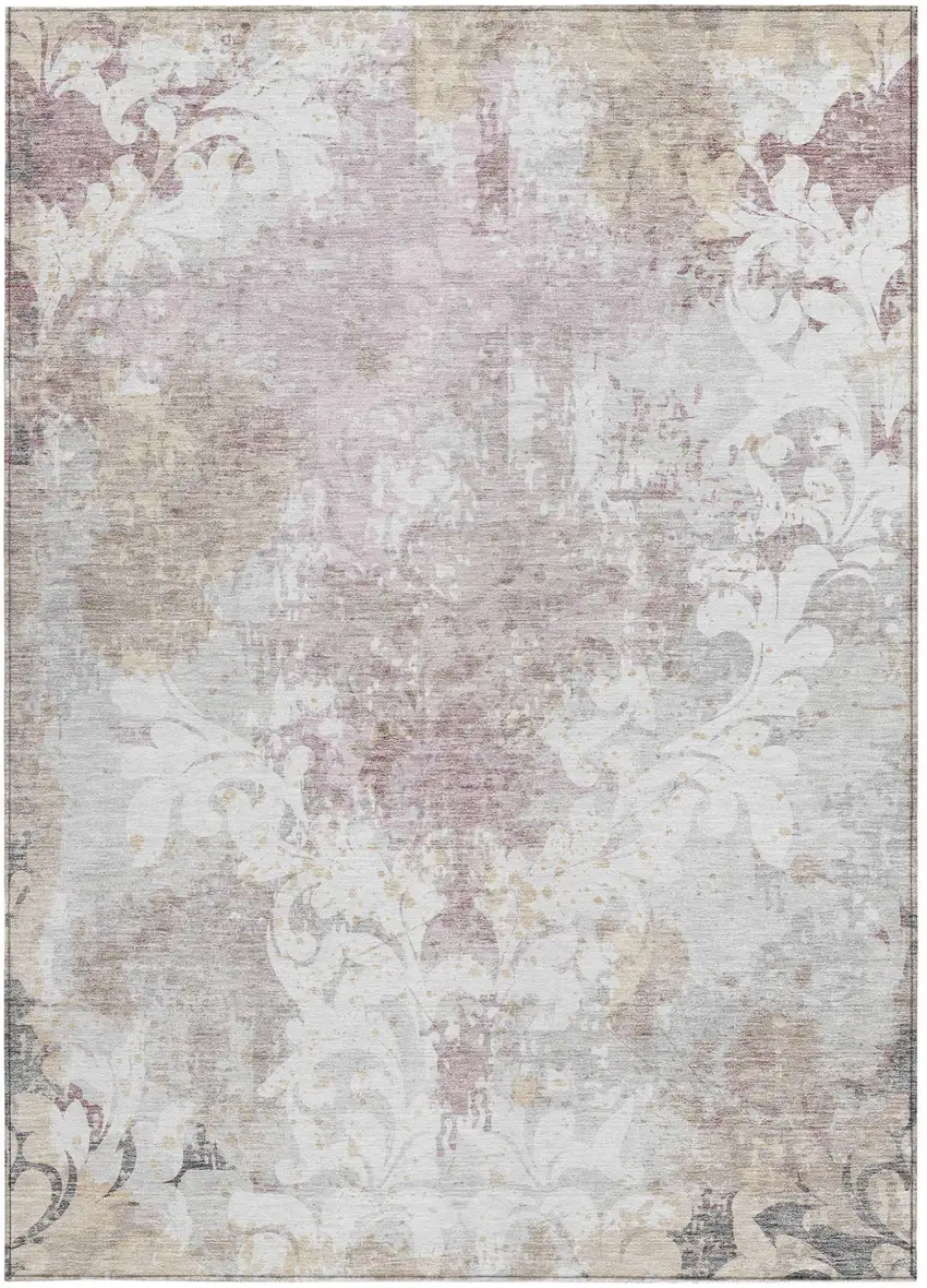 Ivory Light Purple And Gray Damask Washable Indoor Outdoor Area Rug Photo 4