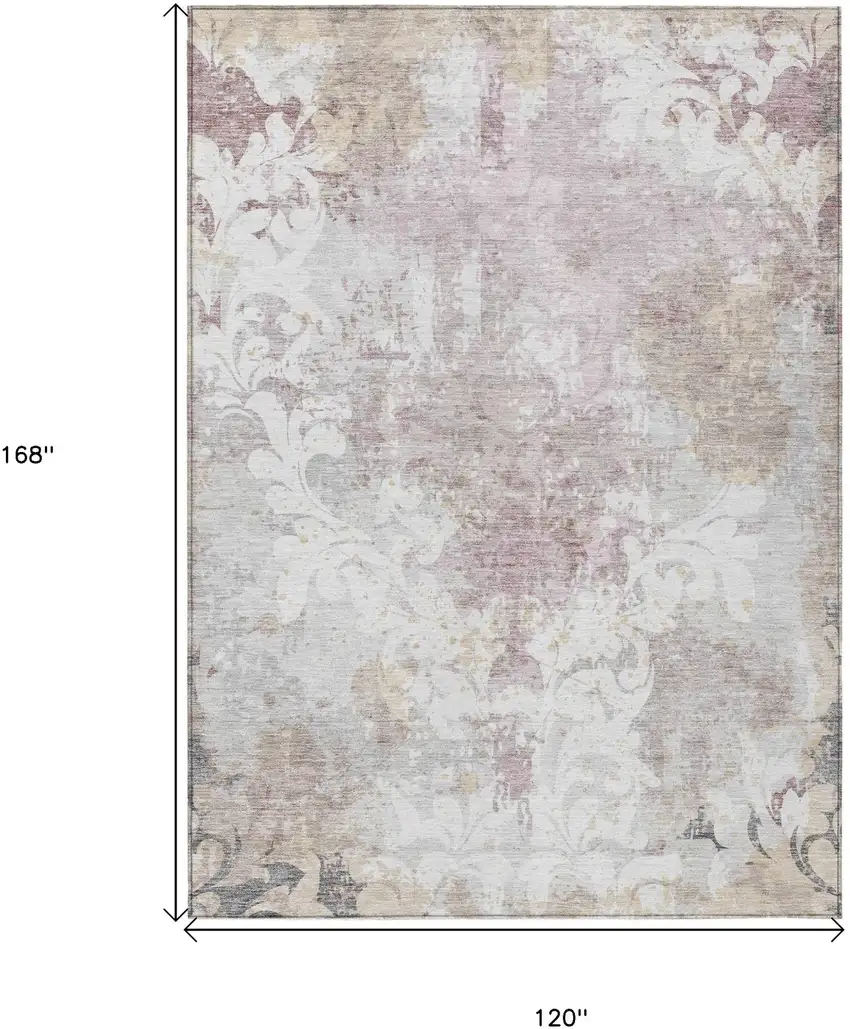 Ivory Light Purple And Gray Damask Washable Indoor Outdoor Area Rug Photo 3