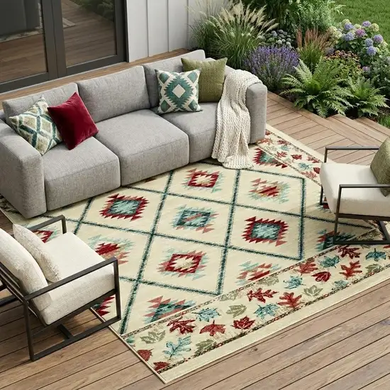 Ivory Southwestern Indoor Outdoor Area Rug Photo 1