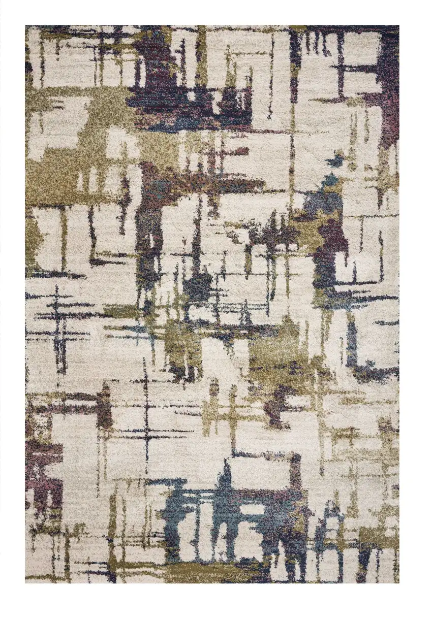 Ivory Machine Woven Abstract Brushstrokes Indoor Area Rug Photo 2