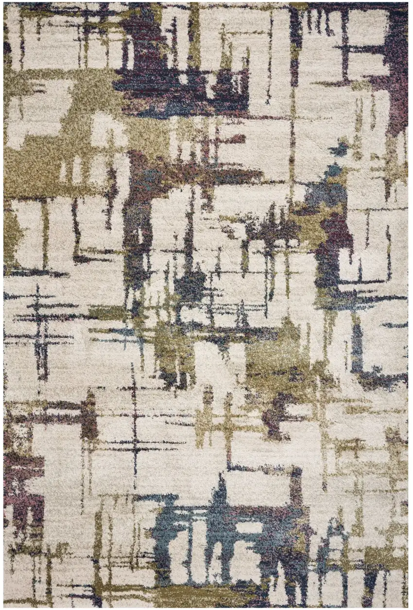 Ivory Machine Woven Abstract Brushstrokes Indoor Area Rug Photo 1