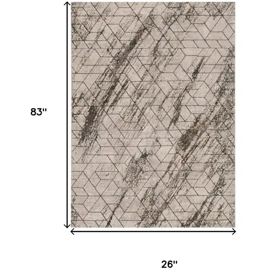 7' Ivory Machine Woven Abstract Geometric Indoor Runner Rug Photo 3