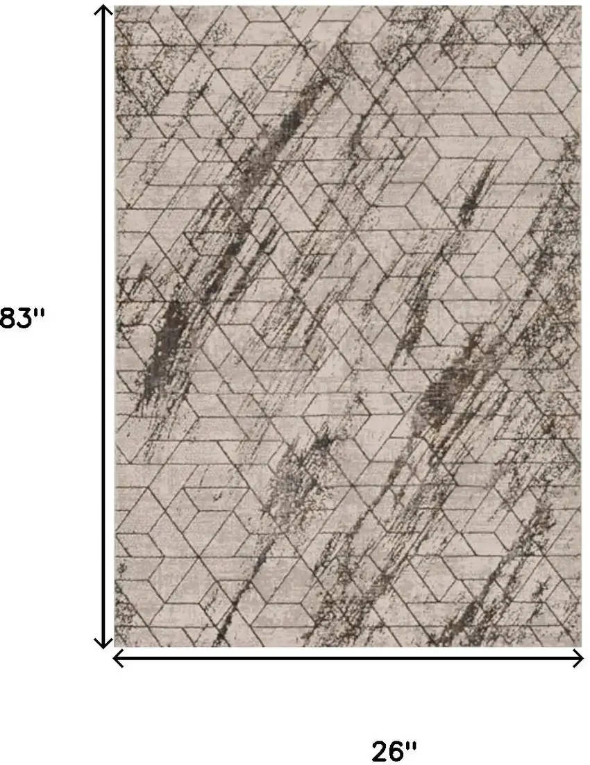 7' Ivory Machine Woven Abstract Geometric Indoor Runner Rug Photo 3