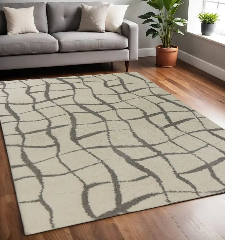 Ivory And Dark Gray Abstract Area Rug Photo 1