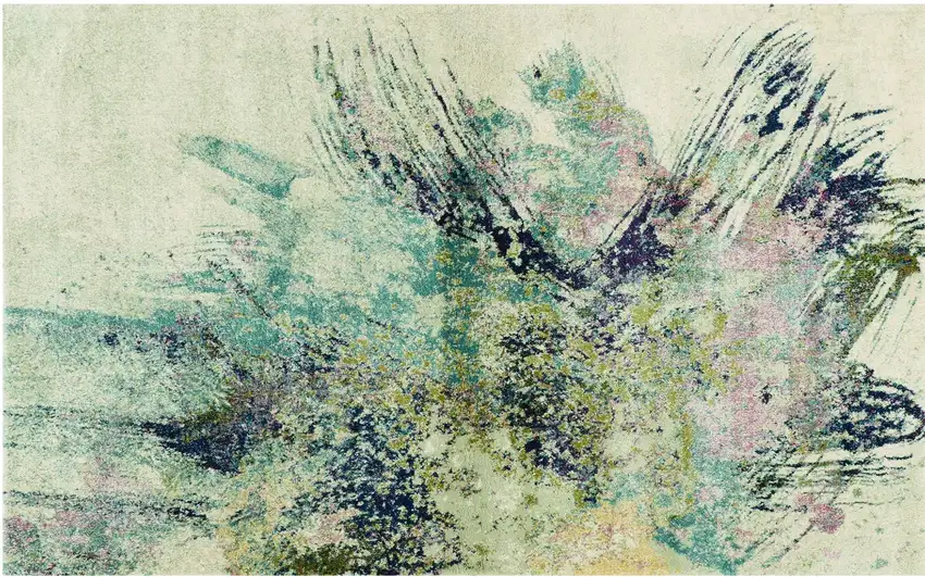 Ivory Machine Woven Abstract Splatter Indoor Runner Rug Photo 2