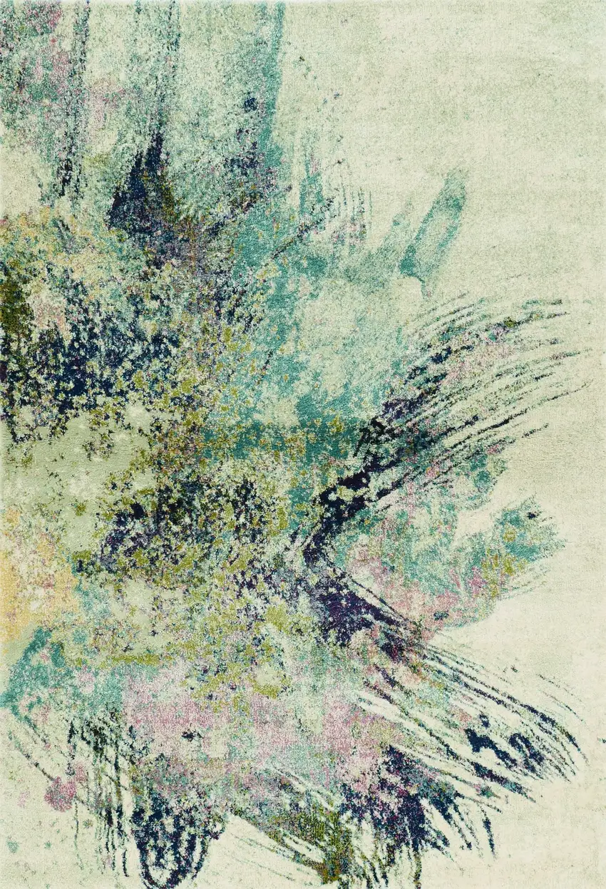 Ivory Machine Woven Abstract Splatter Indoor Runner Rug Photo 1