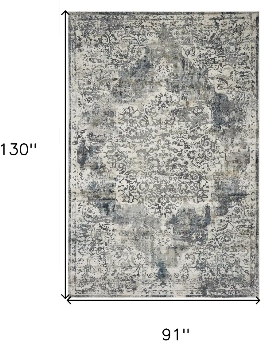 Ivory Machine Woven Distressed Diamond Floral Medallion Indoor Area Rug Photo 2