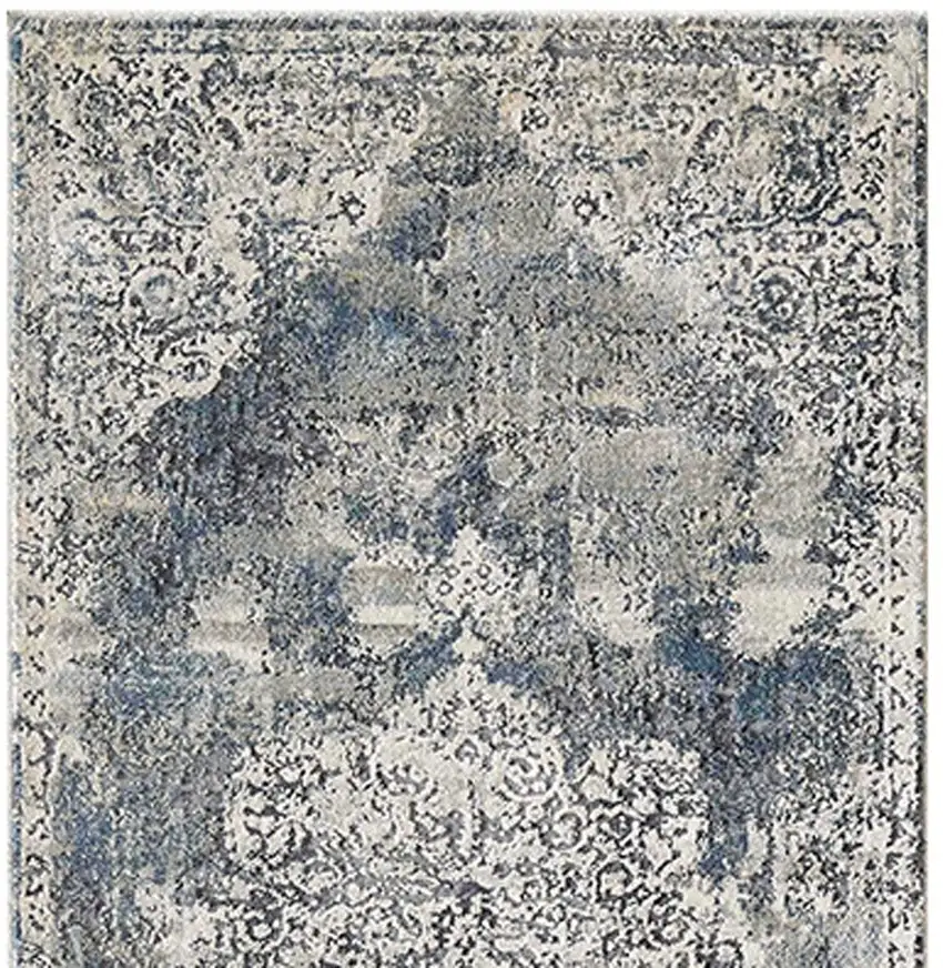 8' Ivory Machine Woven Distressed Diamond Floral Medallion Indoor Runner Rug Photo 7
