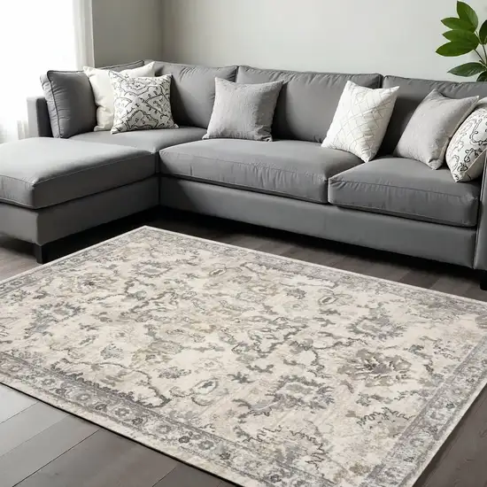 Ivory And Gray Floral Medallion Area Rug Photo 1