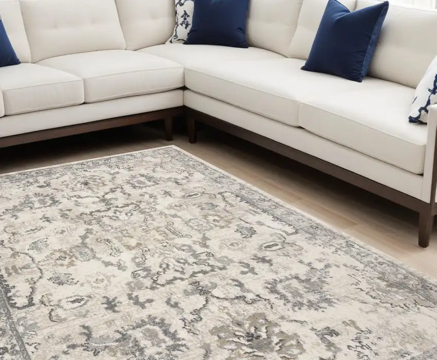 Ivory Machine Woven Distressed Floral Traditional Indoor Area Rug Photo 1
