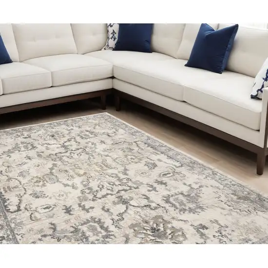 Ivory Machine Woven Distressed Floral Traditional Indoor Area Rug Photo 1