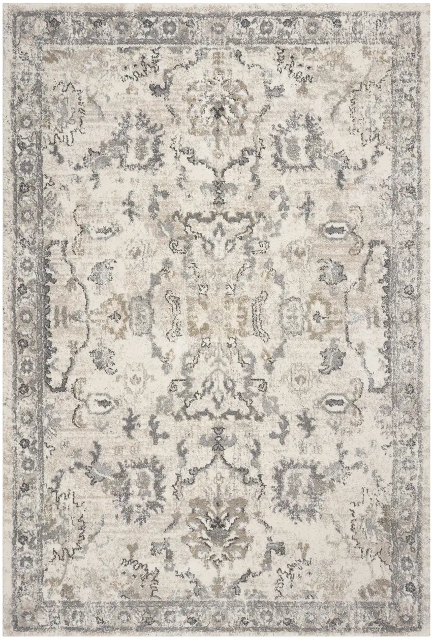 Ivory Machine Woven Distressed Floral Traditional Indoor Area Rug Photo 2