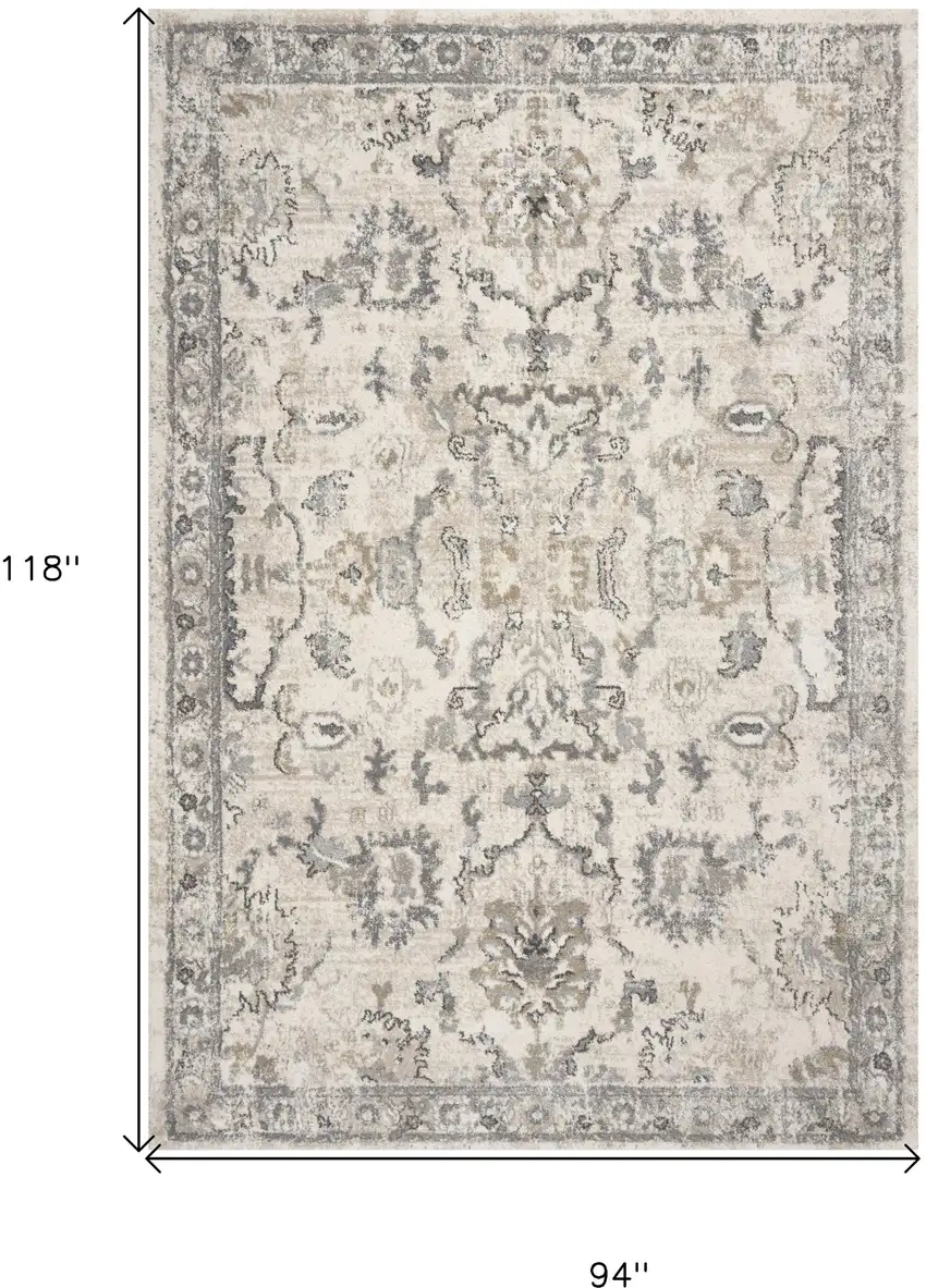 Ivory Machine Woven Distressed Floral Traditional Indoor Area Rug Photo 3