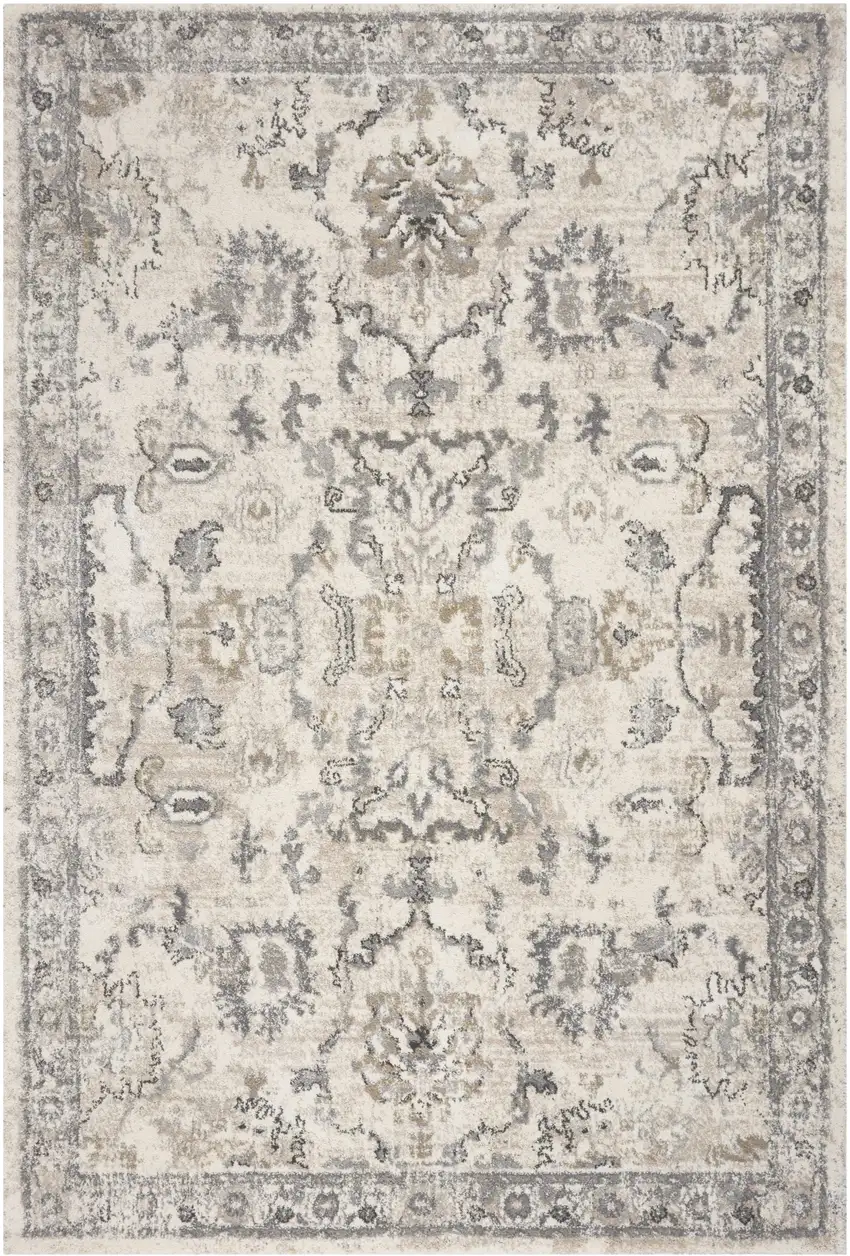 Ivory Machine Woven Distressed Floral Traditional Indoor Runner Rug Photo 2
