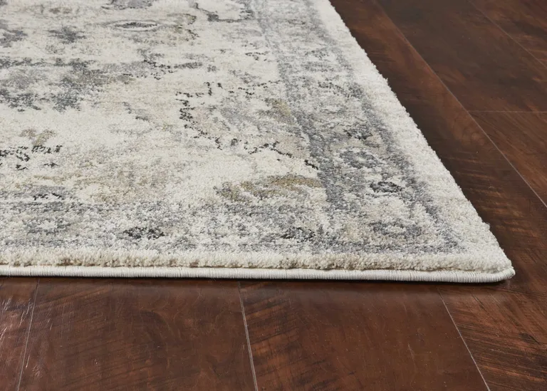 Ivory Machine Woven Distressed Floral Traditional Indoor Runner Rug Photo 4