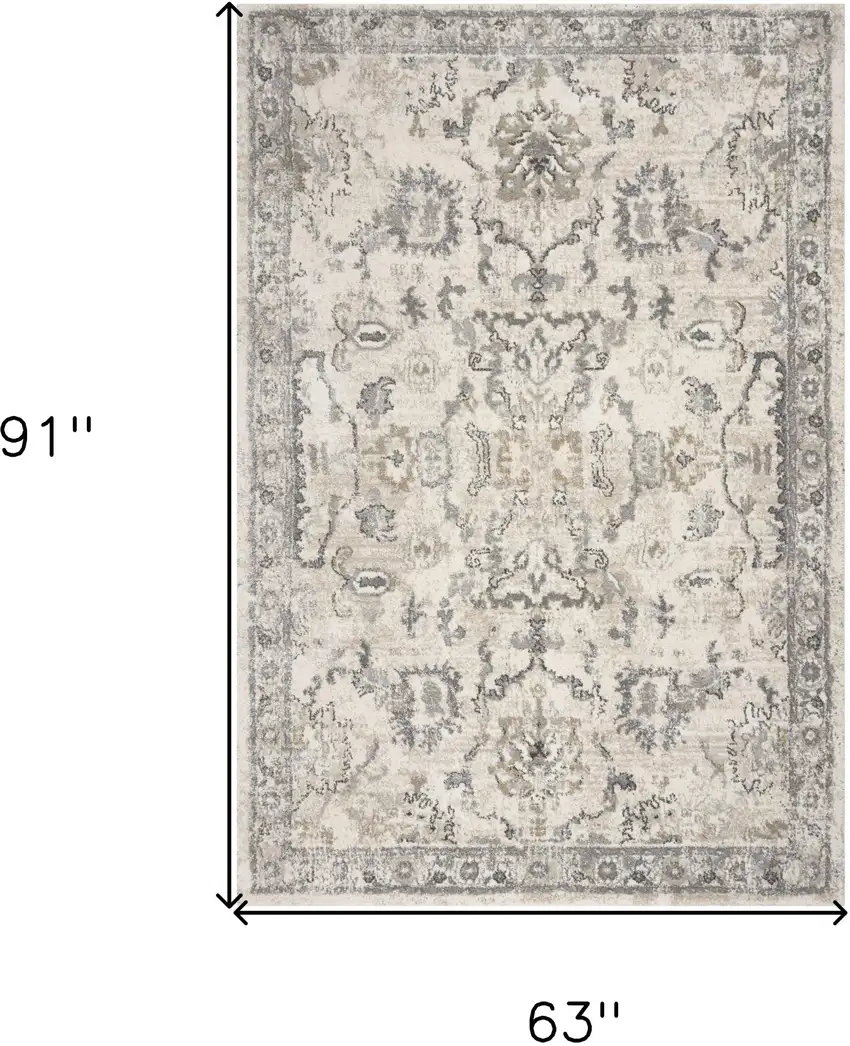 Ivory Machine Woven Distressed Floral Traditional Indoor Runner Rug Photo 3