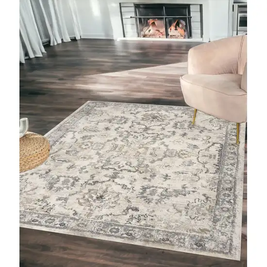 5'X8' Ivory Machine Woven Distressed Floral Traditional Indoor Runner Rug Photo 1
