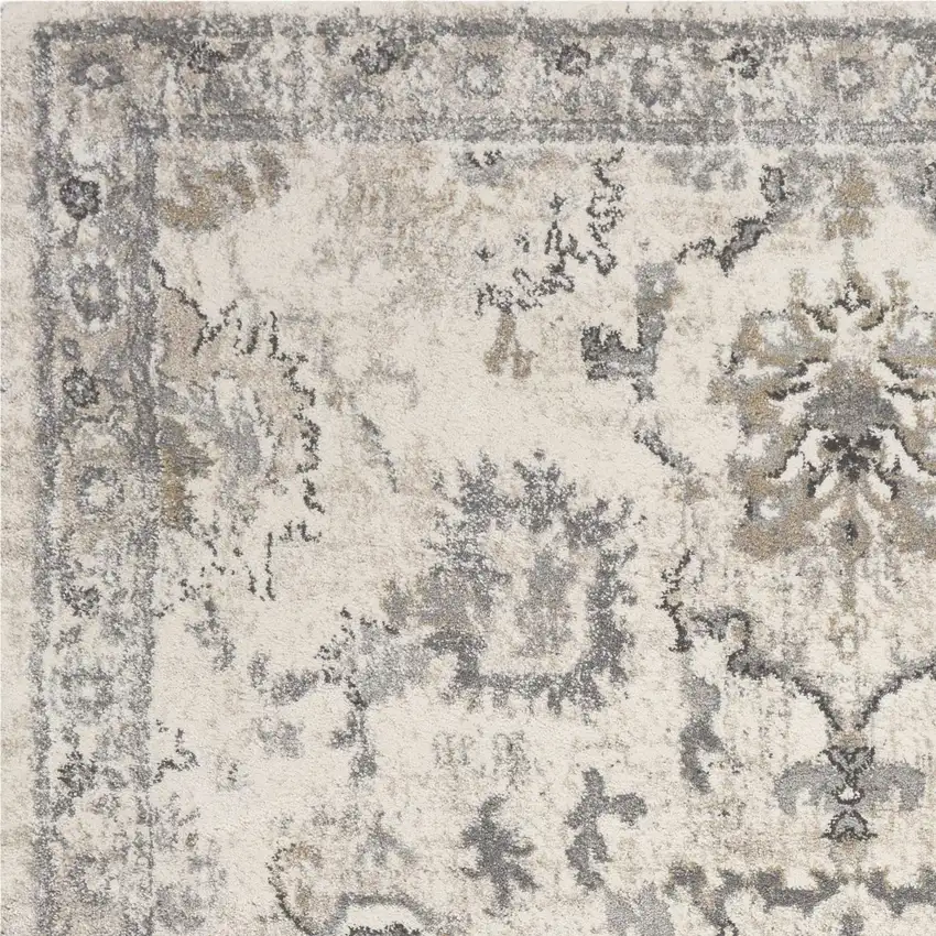 Ivory Machine Woven Distressed Floral Traditional Indoor Runner Rug Photo 3