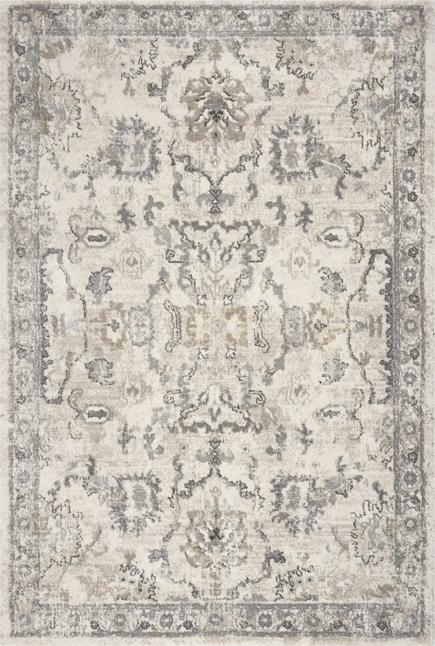 Ivory Machine Woven Distressed Floral Traditional Indoor Runner Rug Photo 1