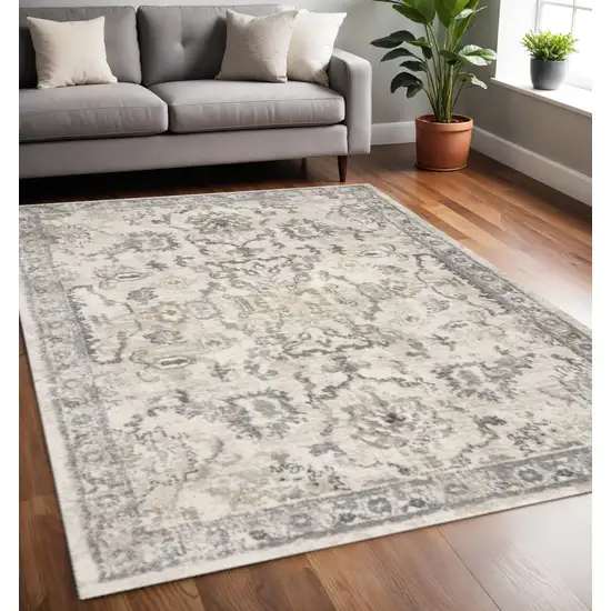 Ivory And Gray Floral Medallion Area Rug Photo 1