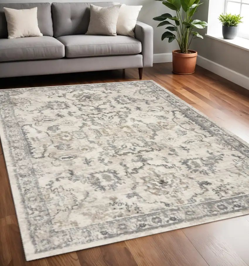 Ivory And Gray Floral Medallion Area Rug Photo 1